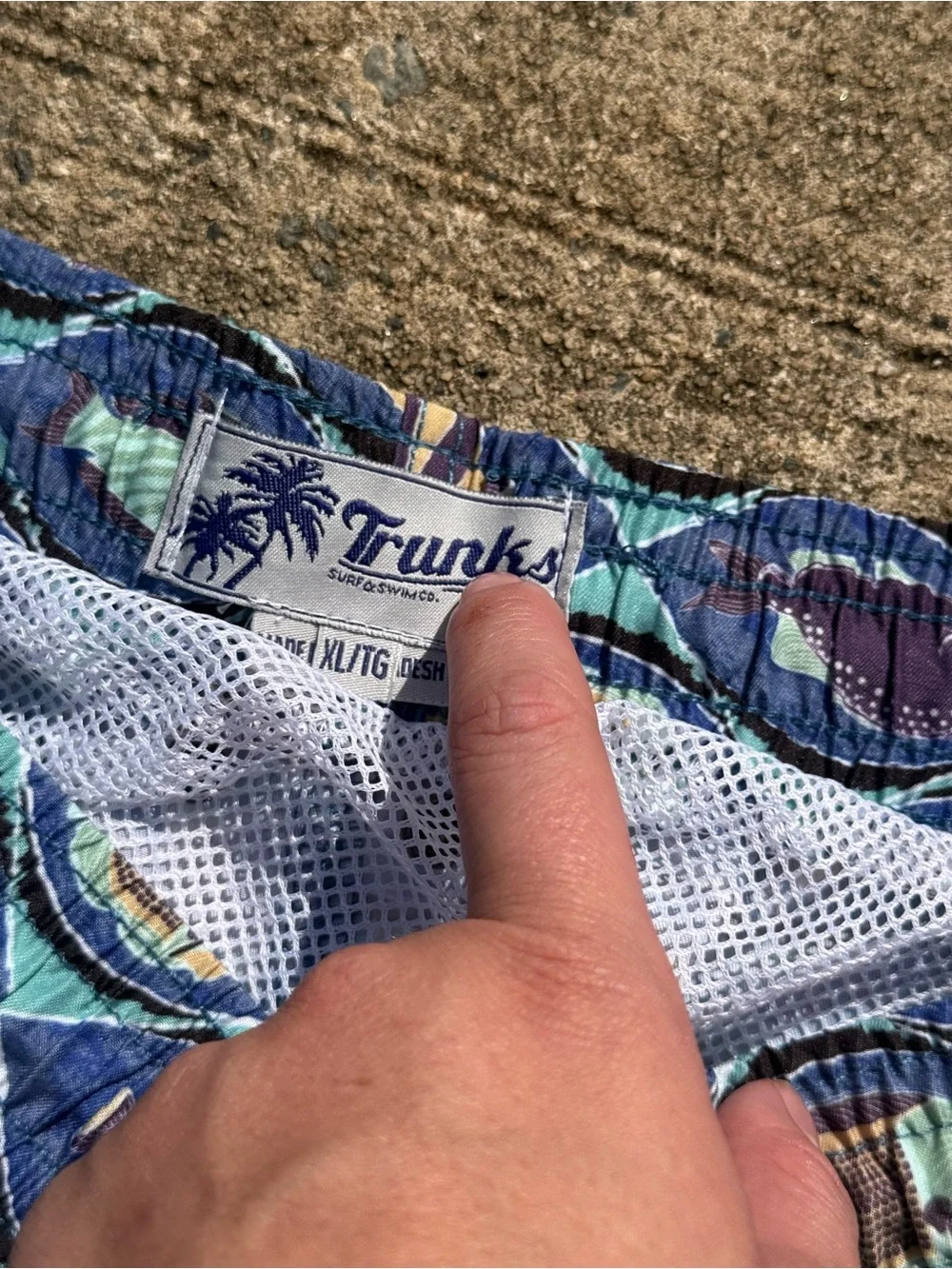 Vintage 90s Trunks Men's Blue Fish-Print Swim Trunks